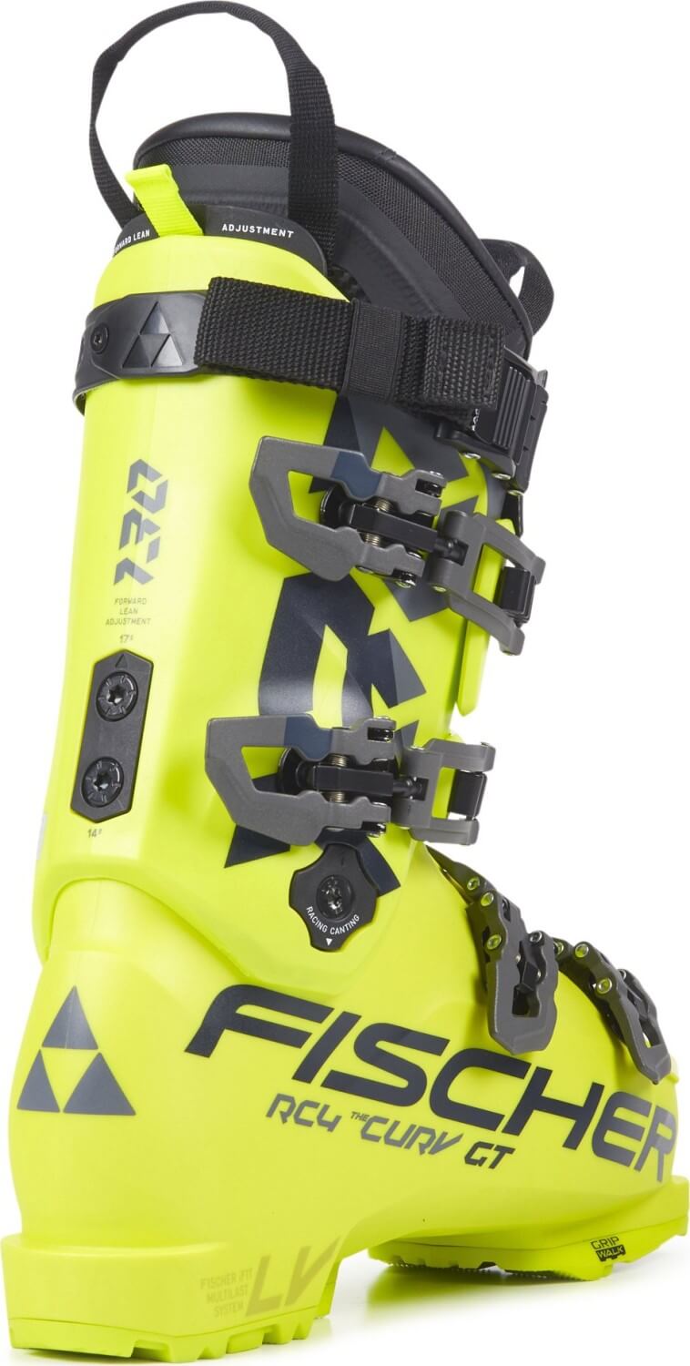 Fischer RC4 The Curv GT ski boot grip walk - look from the back showing the two ways of adjusting forward lean