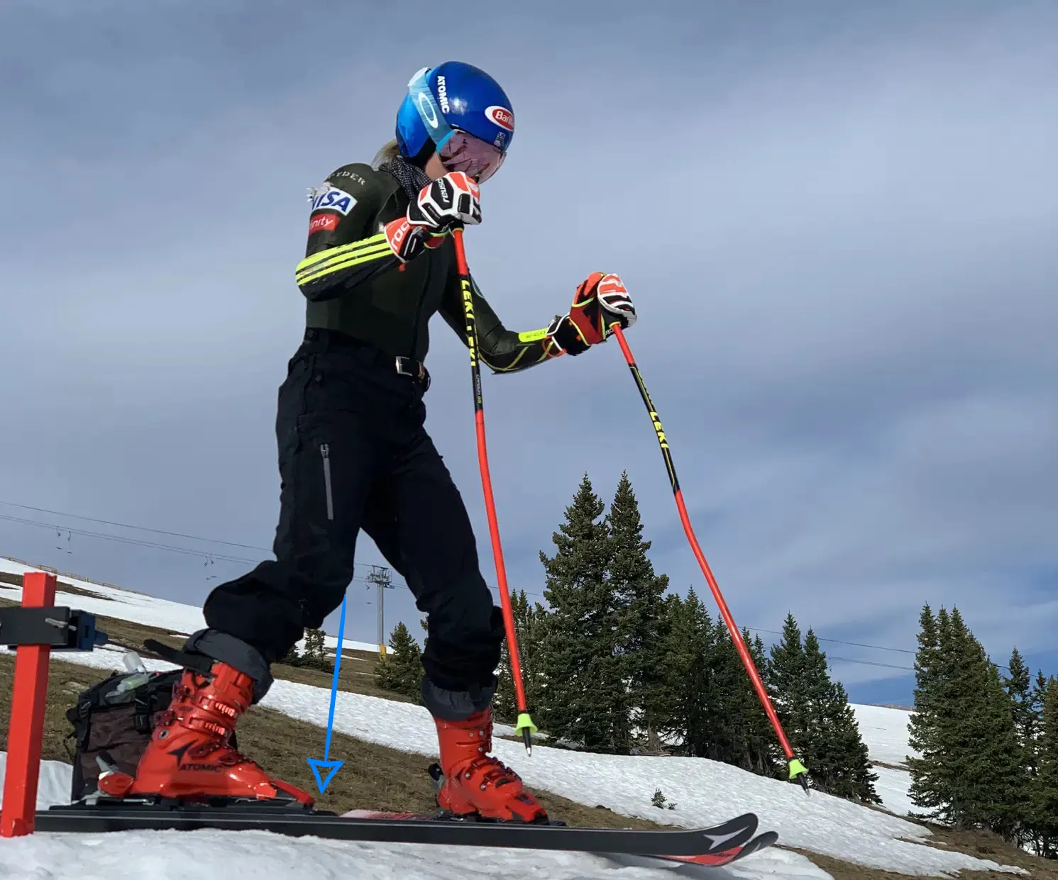 Mikaela Shiffrin training SL - ski boot's forward lean angle