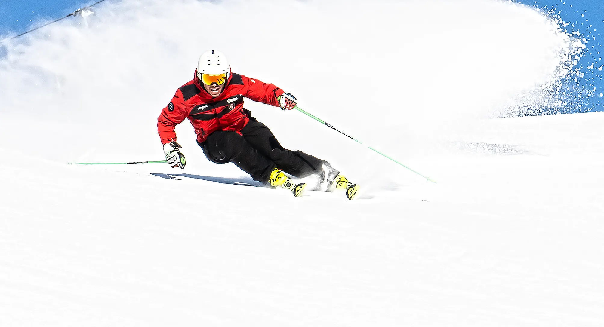 Swiss Ski School St Mortiz instructor skiing strong